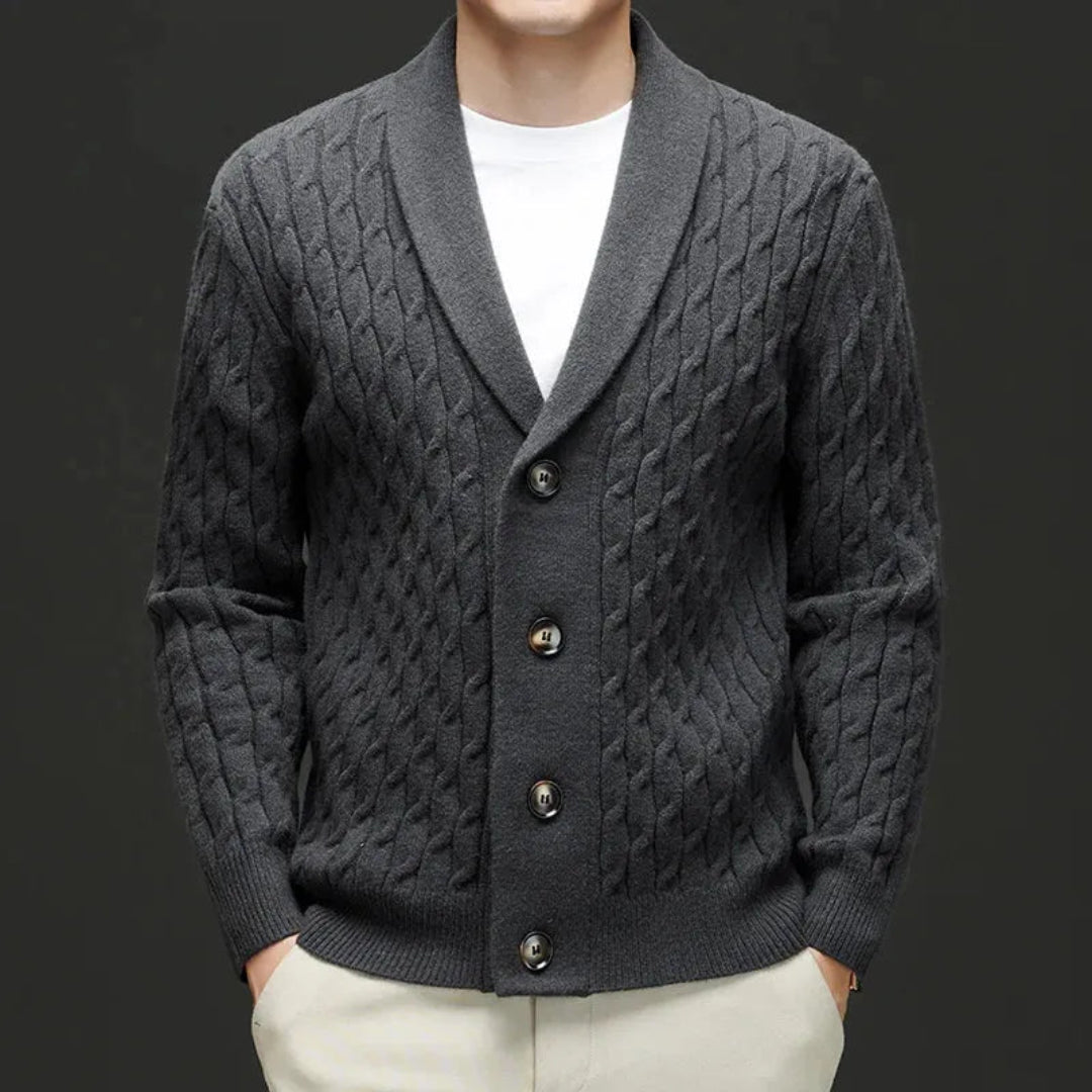 Derek Shawl Collar Cable Knit Cardigan