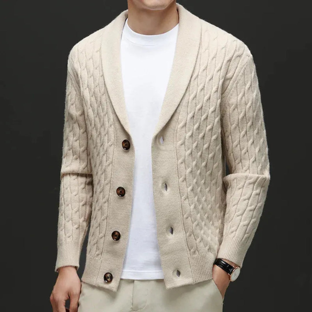 Derek Shawl Collar Cable Knit Cardigan