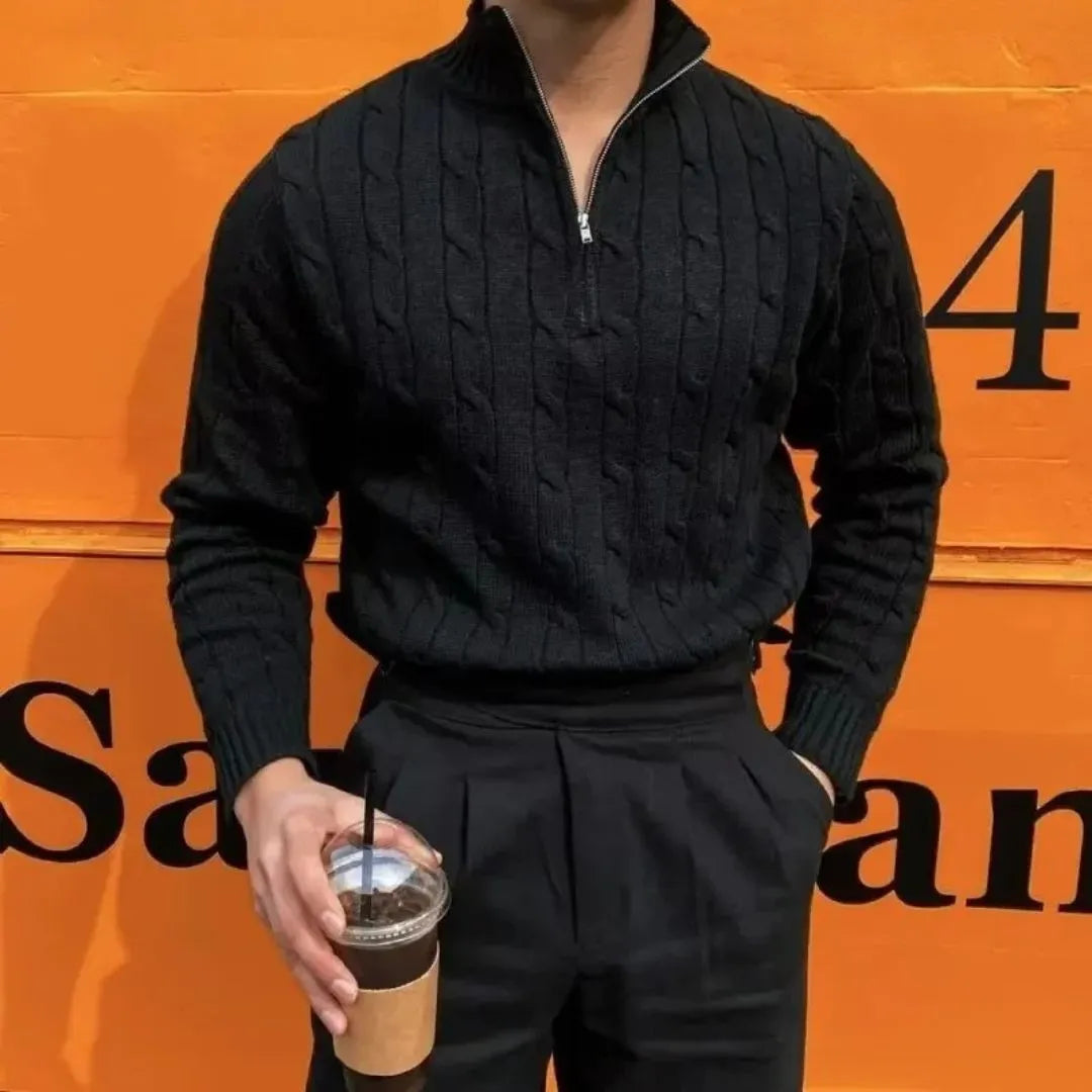 Devin Cable-Knit Half-Zip Sweater