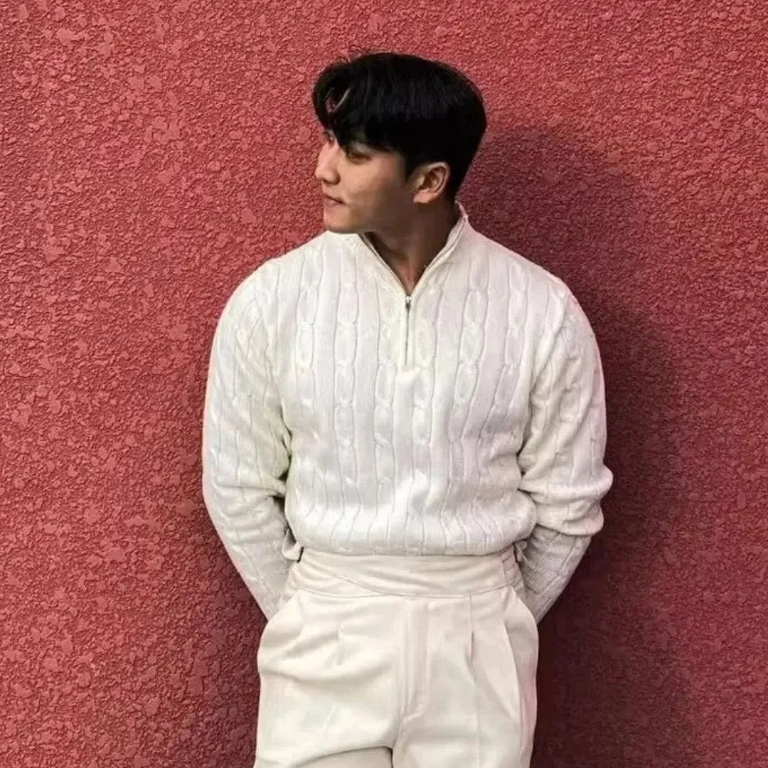 Devin Cable-Knit Half-Zip Sweater