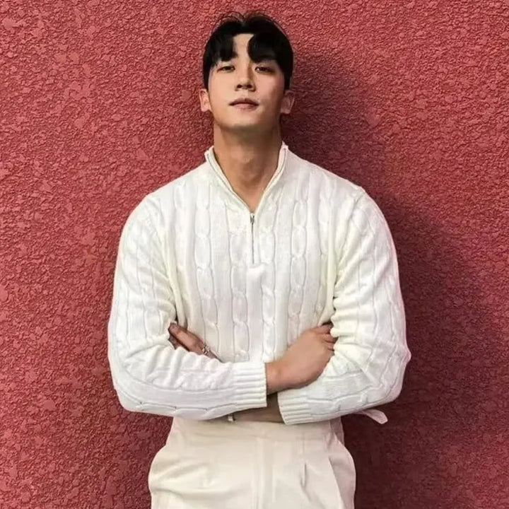 Devin Cable-Knit Half-Zip Sweater