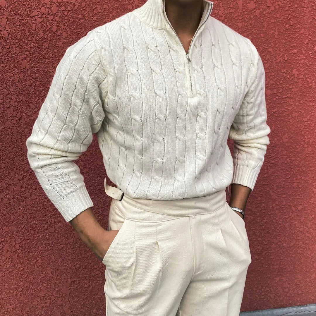 Devin Cable-Knit Half-Zip Sweater