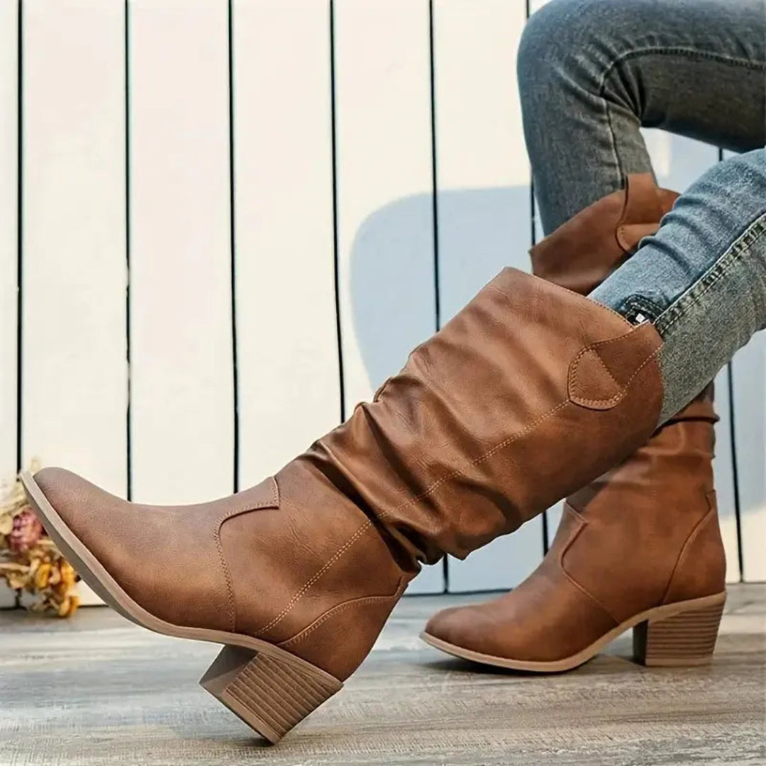 Georgina Mid-Calf Slouch Block Heel Boots