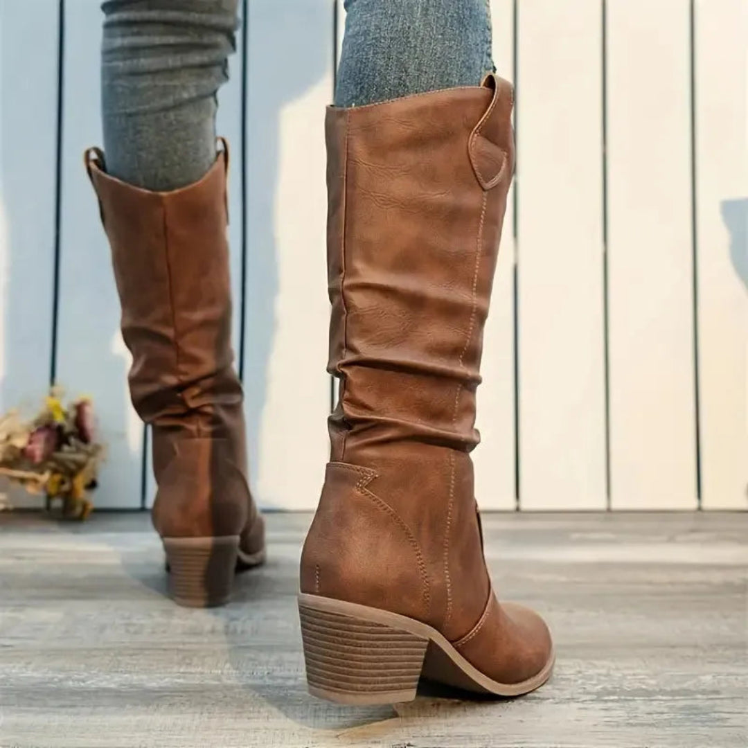 Georgina Mid-Calf Slouch Block Heel Boots