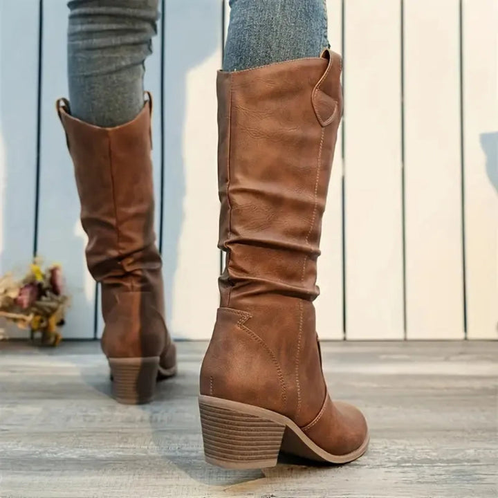 Georgina Mid-Calf Slouch Block Heel Boots