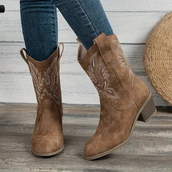 Hanna Western Mid-Calf Embroidered Boots