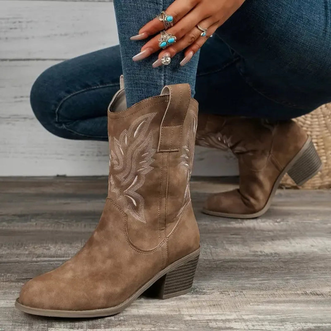 Hanna Western Mid-Calf Embroidered Boots