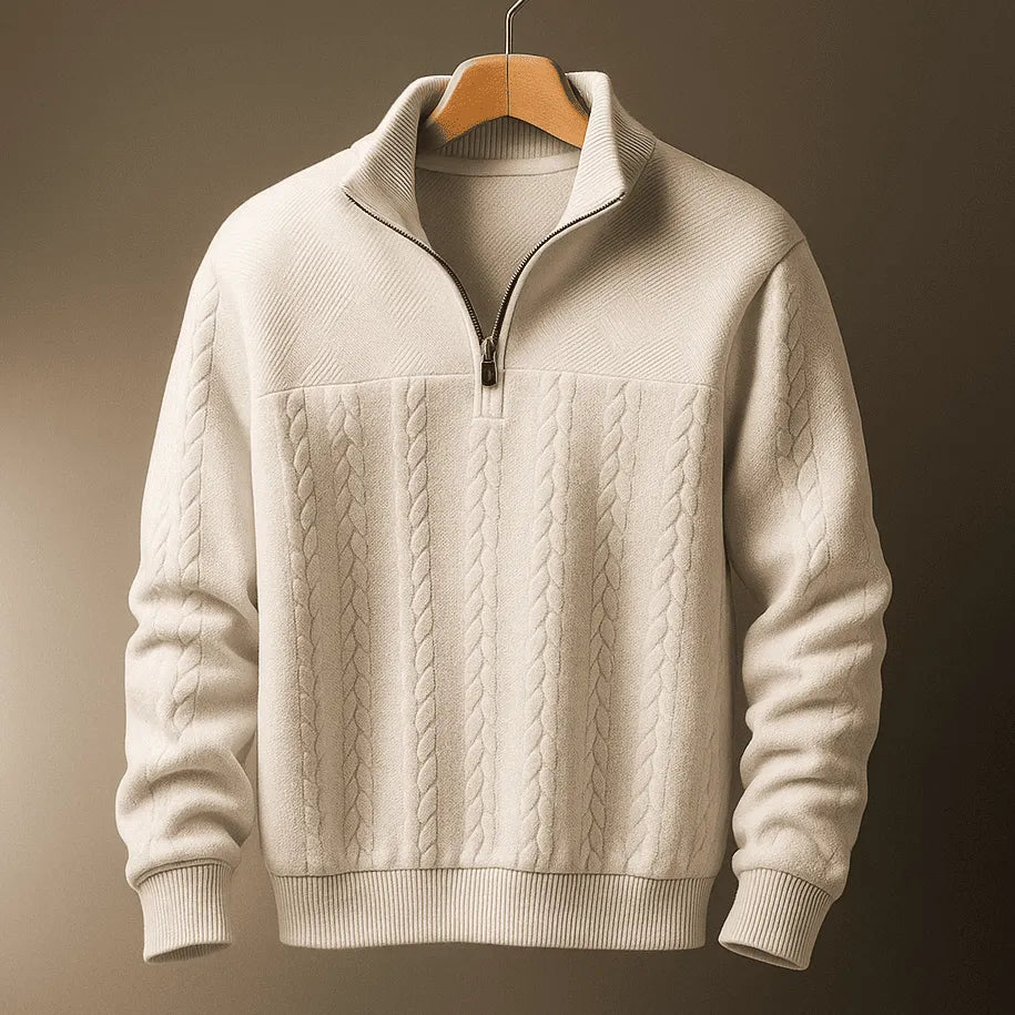 Jim Men’s Cable-Knit Quarter-Zip Sweater