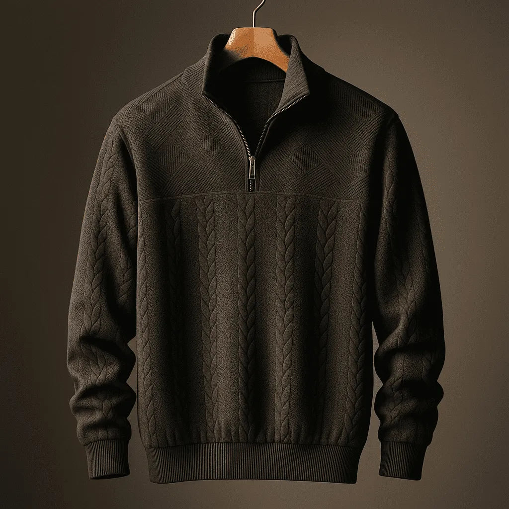 Jim Men’s Cable-Knit Quarter-Zip Sweater