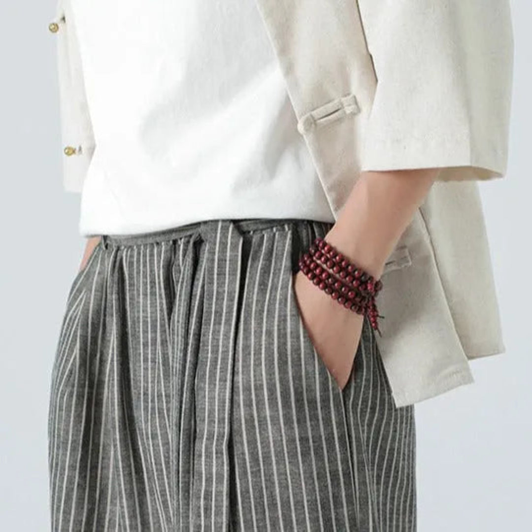 Kyoto Striped Cotton-Linen Jogger Pants