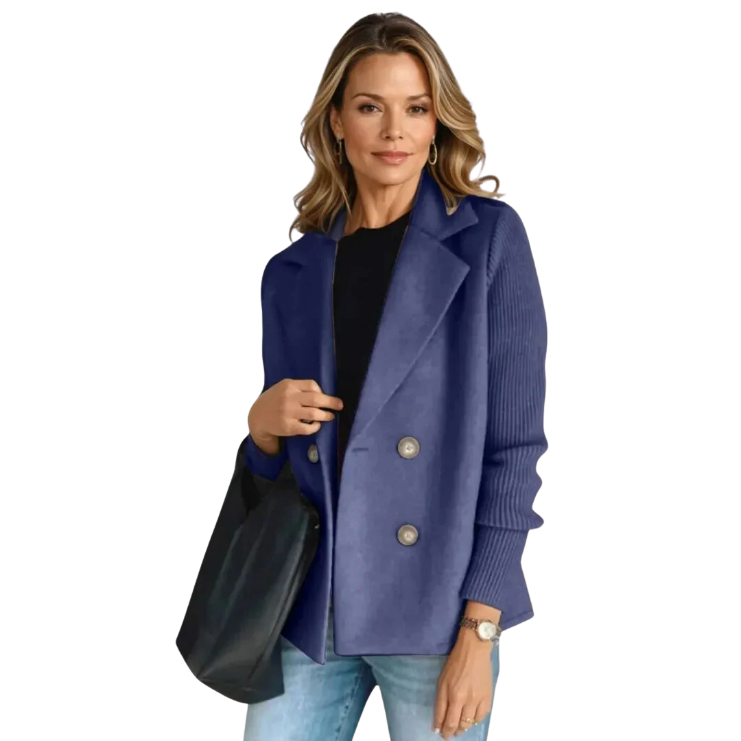 LS | Averie Women’s Rib-Sleeve Double-Breasted Sweater Blazer Lion Style