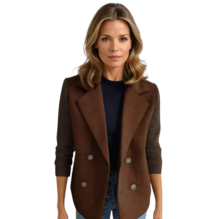 LS | Averie Women’s Rib-Sleeve Double-Breasted Sweater Blazer Lion Style