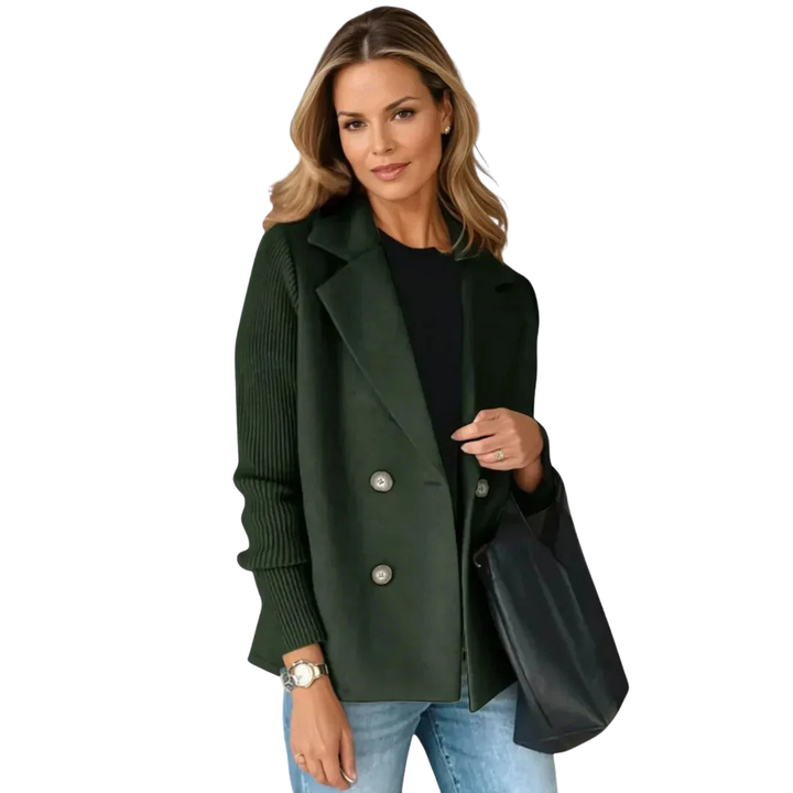 LS | Averie Women’s Rib-Sleeve Double-Breasted Sweater Blazer Lion Style