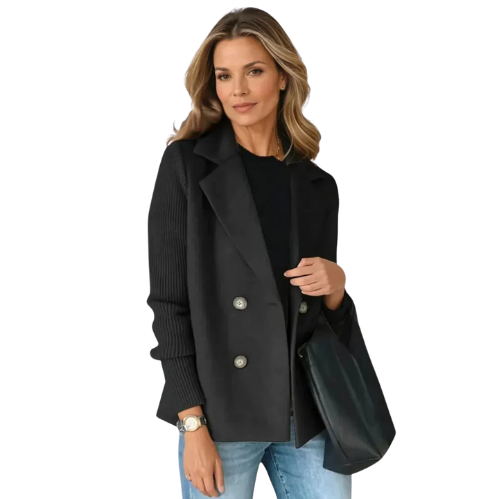 LS | Averie Women’s Rib-Sleeve Double-Breasted Sweater Blazer Lion Style