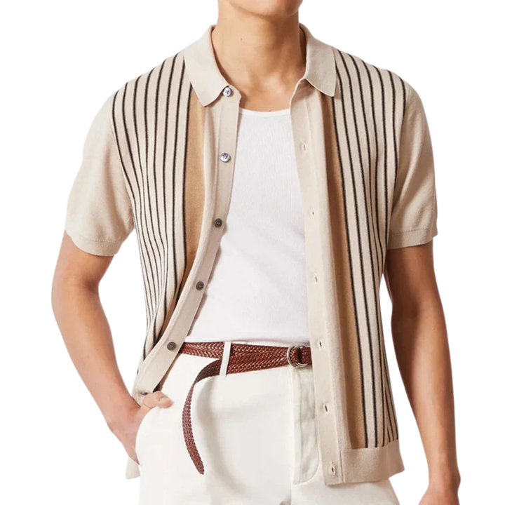 LS | Button-Up Striped Polo Shirt