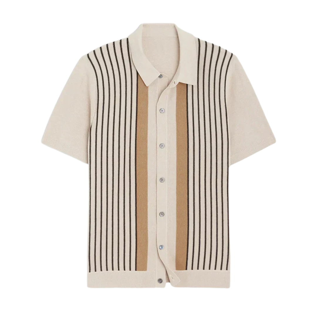 LS | Button-Up Striped Polo Shirt