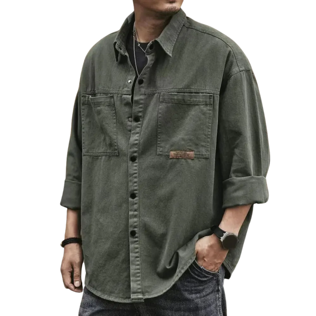LS | Men Retro Button-Up Long Sleeves Lion Style