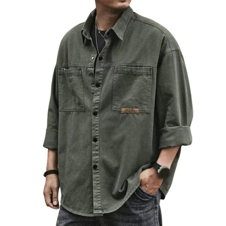 LS | Men Retro Button-Up Long Sleeves Lion Style