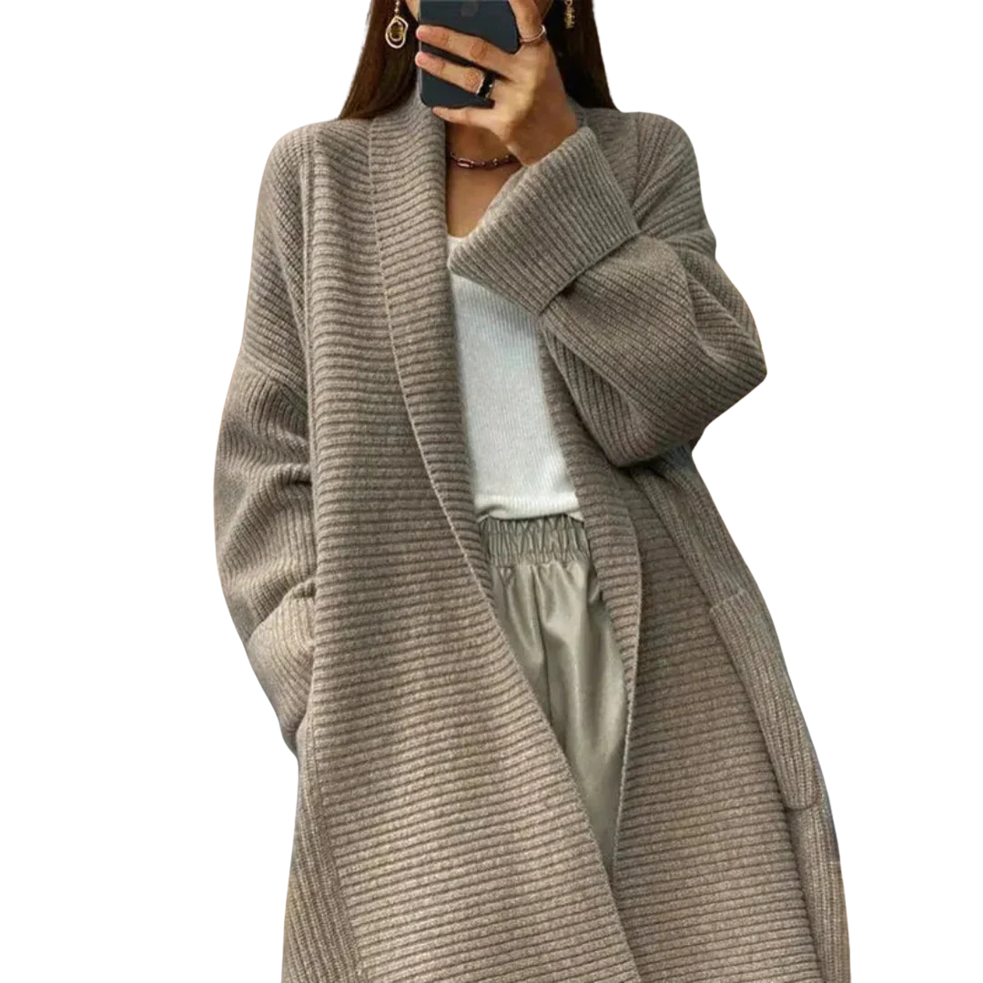 LS | Pamela Oversized Longline Ribbed Knit Cardigan Lion Style