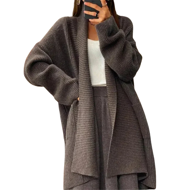 LS | Pamela Oversized Longline Ribbed Knit Cardigan Lion Style