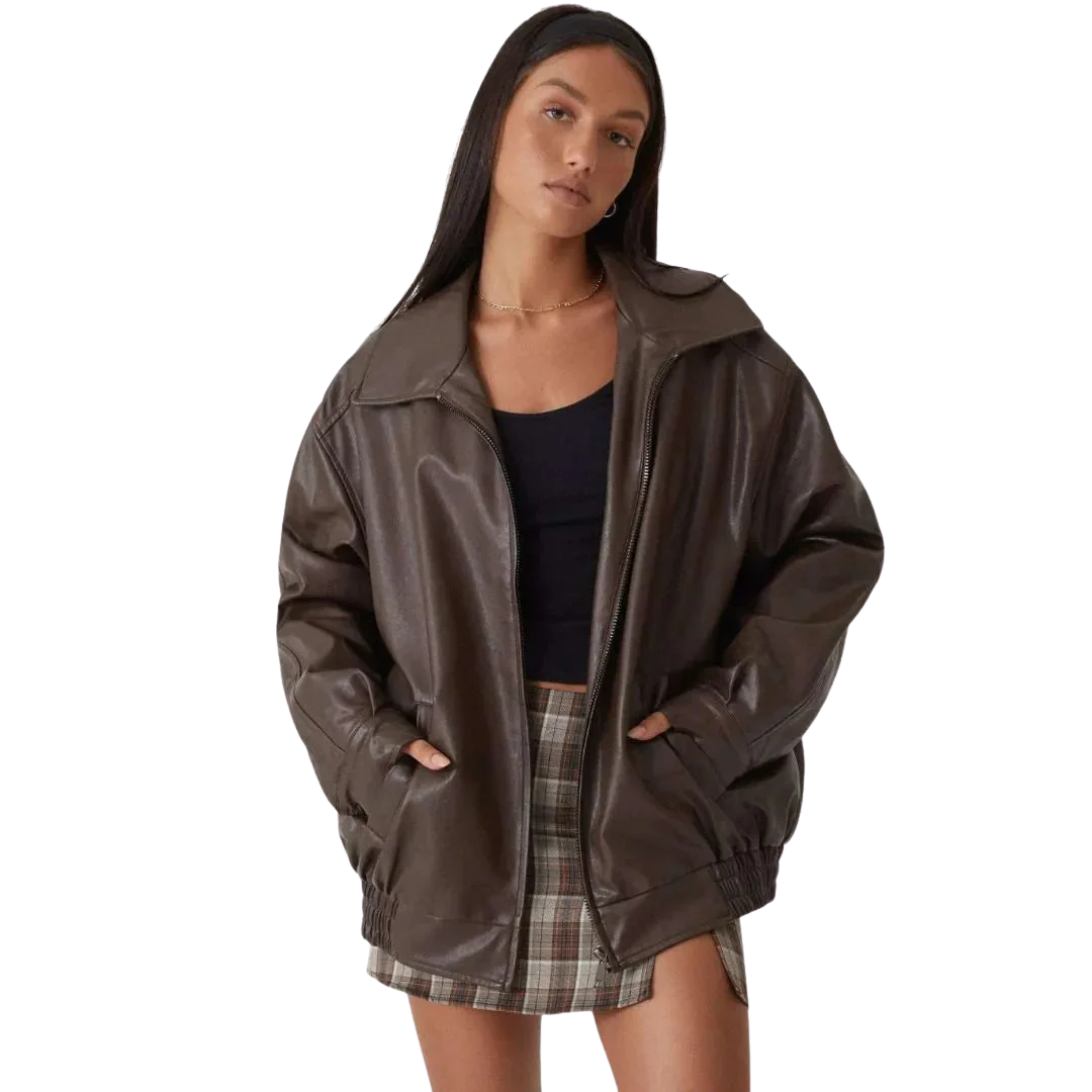 LS | Tanya Oversized Faux Leather Full-Zip Jacket