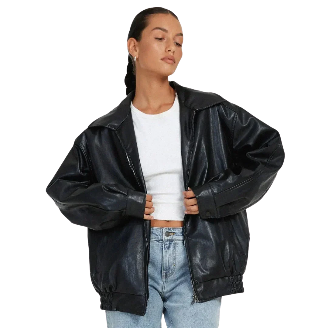 LS | Tanya Oversized Faux Leather Full-Zip Jacket