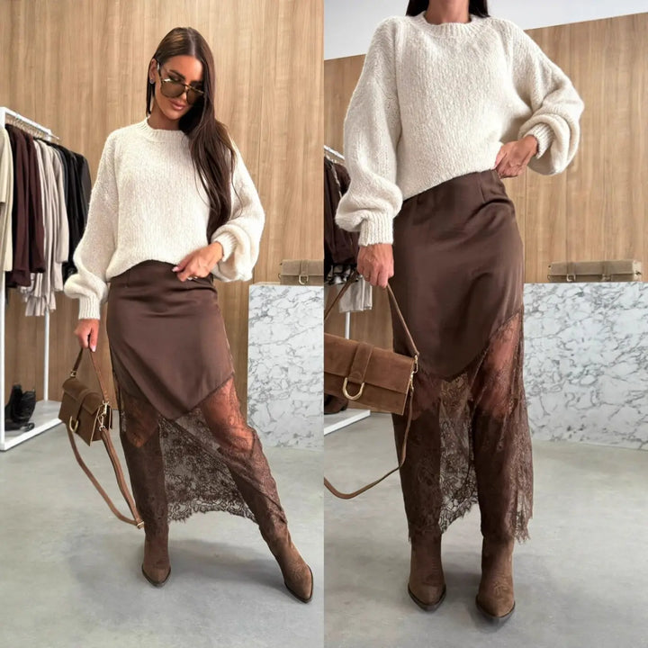 LS | Women Asymmetric Lace Detail Skirt Lion Style