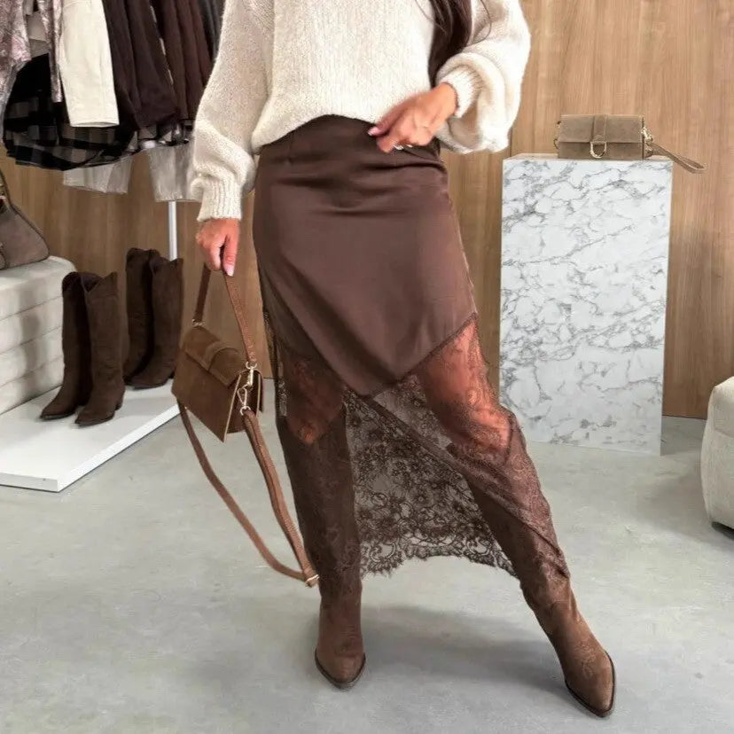 LS | Women Asymmetric Lace Detail Skirt Lion Style