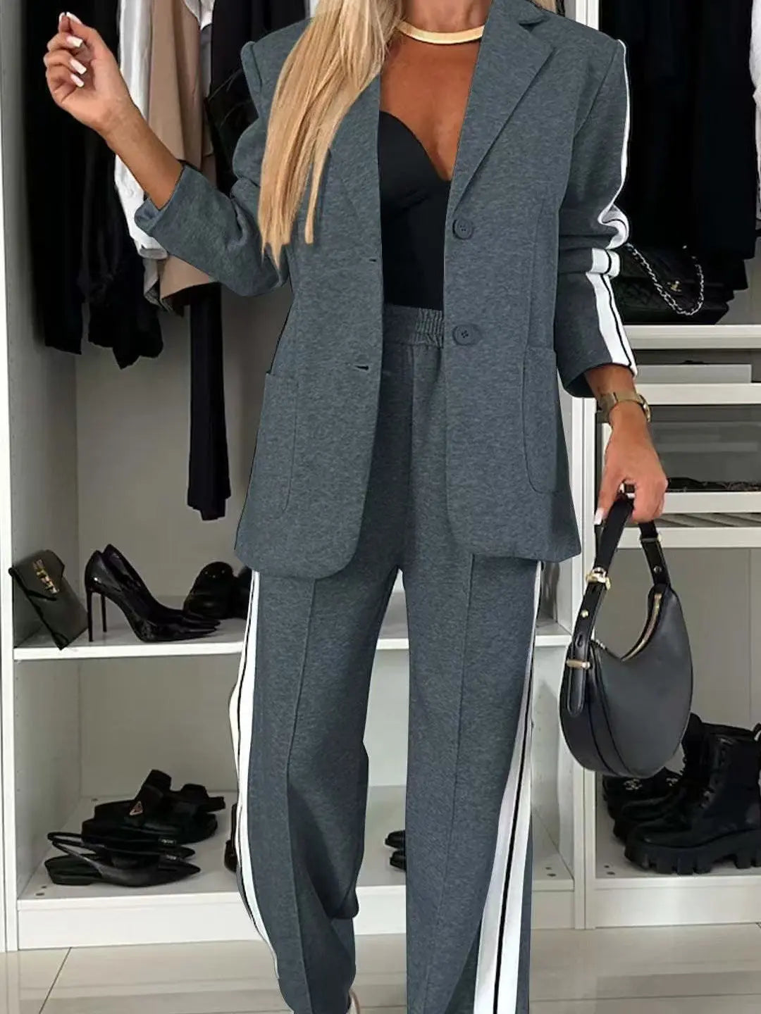 LS | Women Athletic Style Blazer Pants Set Lion Style