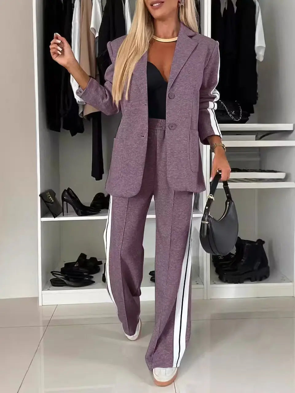LS | Women Athletic Style Blazer Pants Set Lion Style