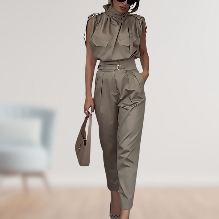 LS | Women Belted Cargo Jumpsuit Lion Style
