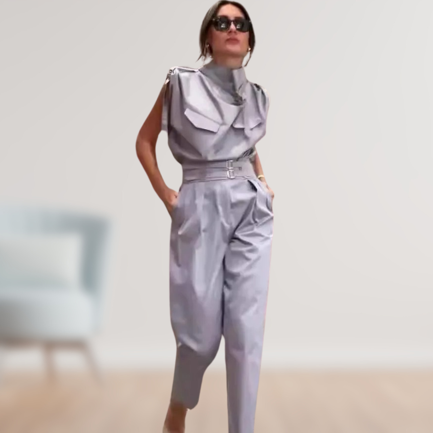 LS | Women Belted Cargo Jumpsuit Lion Style
