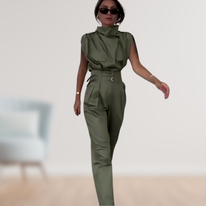 LS | Women Belted Cargo Jumpsuit Lion Style