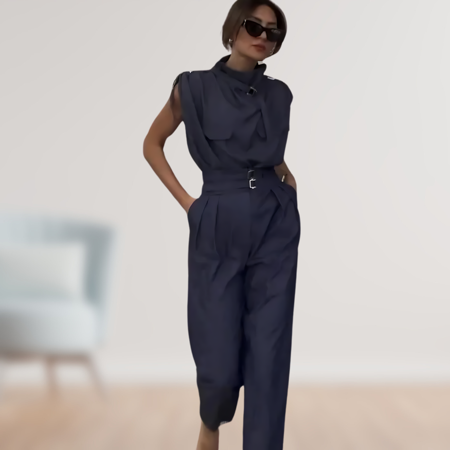 LS | Women Belted Cargo Jumpsuit Lion Style