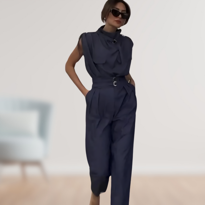LS | Women Belted Cargo Jumpsuit Lion Style
