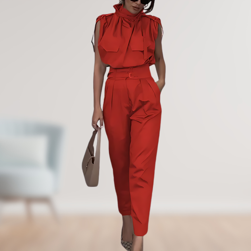LS | Women Belted Cargo Jumpsuit Lion Style