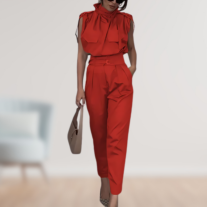 LS | Women Belted Cargo Jumpsuit Lion Style