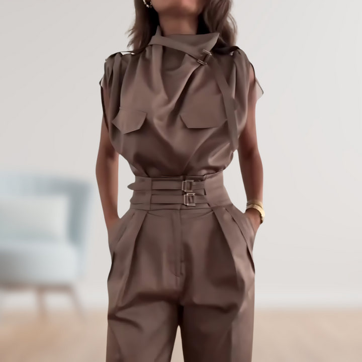 LS | Women Belted Cargo Jumpsuit Lion Style