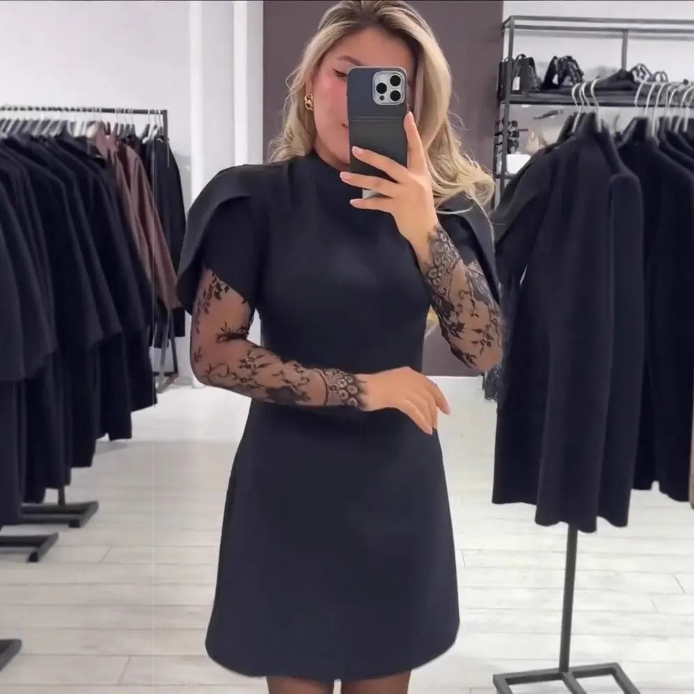 LS | Women Black Lace Sleeve Dress Lion Style