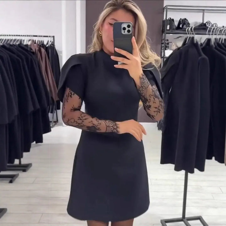 LS | Women Black Lace Sleeve Dress Lion Style