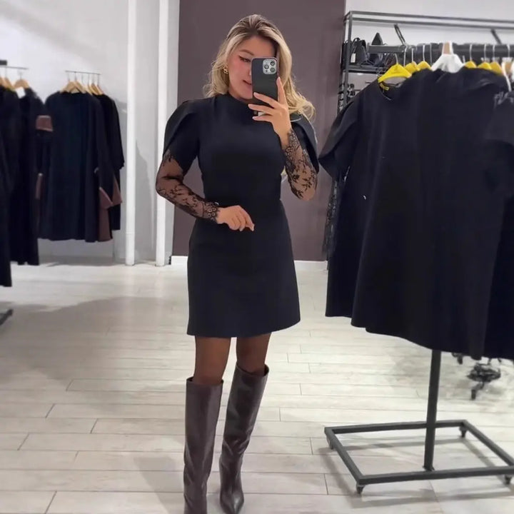 LS | Women Black Lace Sleeve Dress Lion Style