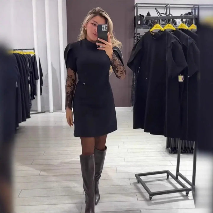 LS | Women Black Lace Sleeve Dress Lion Style