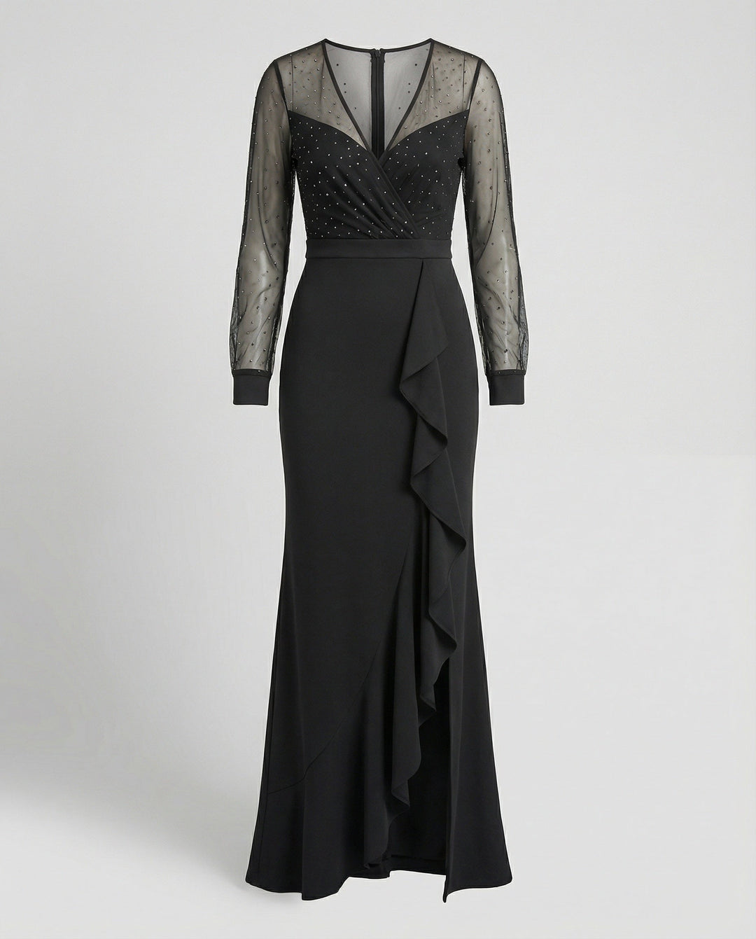 LS | Women Black Mesh Sleeve Evening Dress Lion Style
