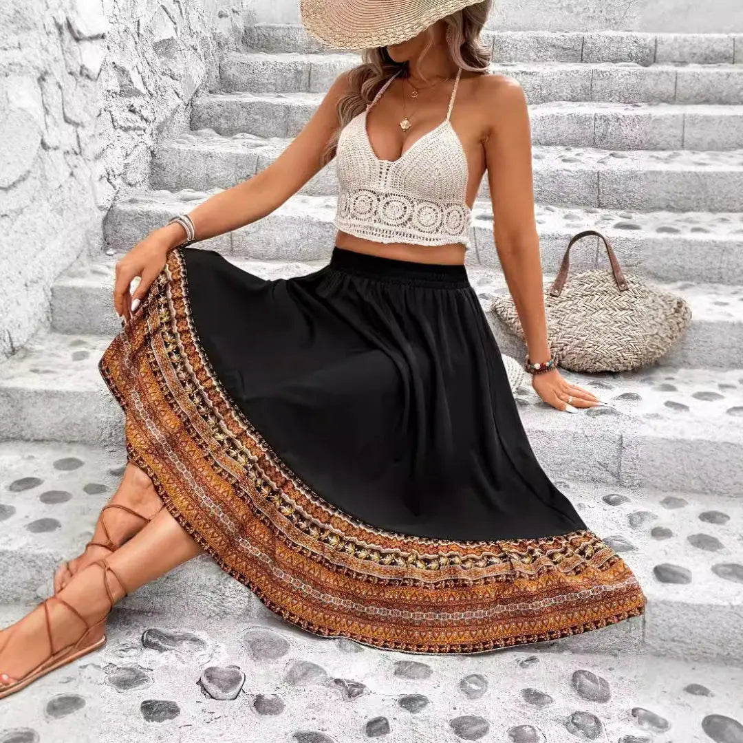 LS | Women Bohemian Midi Skirt Lion Style