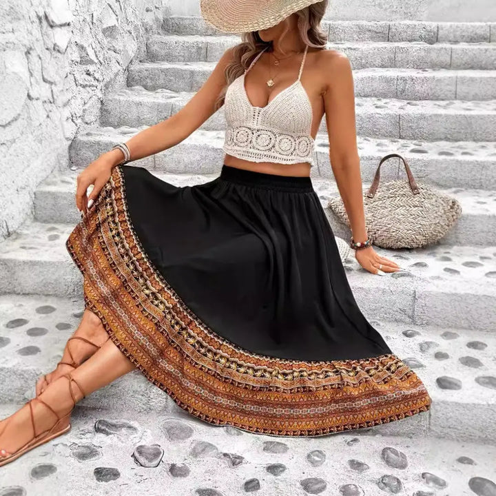 LS | Women Bohemian Midi Skirt Lion Style