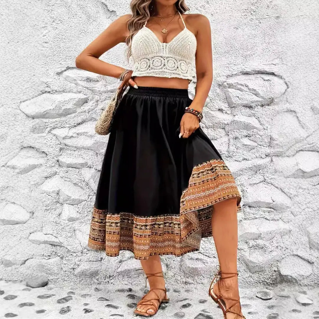 LS | Women Bohemian Midi Skirt Lion Style