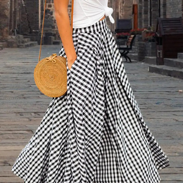 LS | Women Breezy Checkered Long Skirt Lion Style