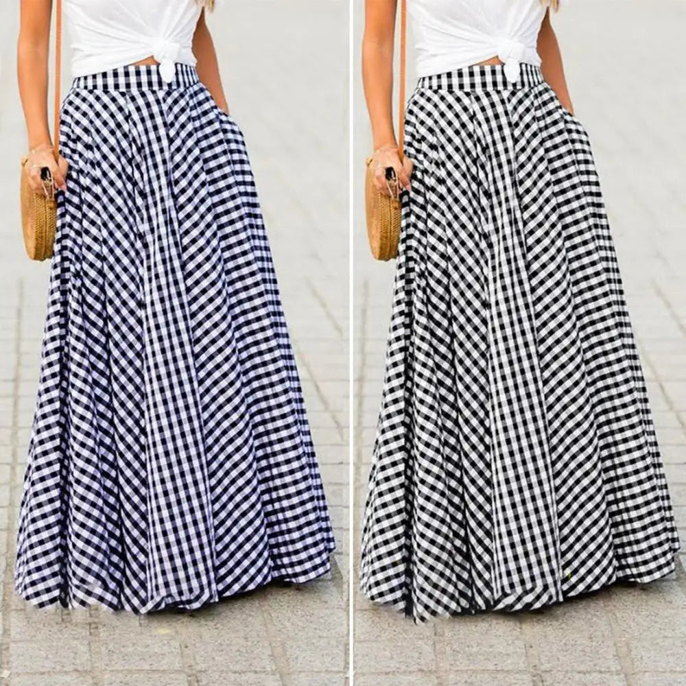 LS | Women Breezy Checkered Long Skirt Lion Style
