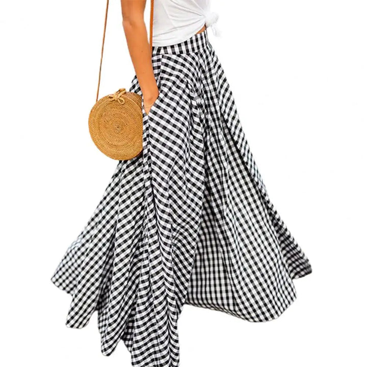 LS | Women Breezy Checkered Long Skirt Lion Style