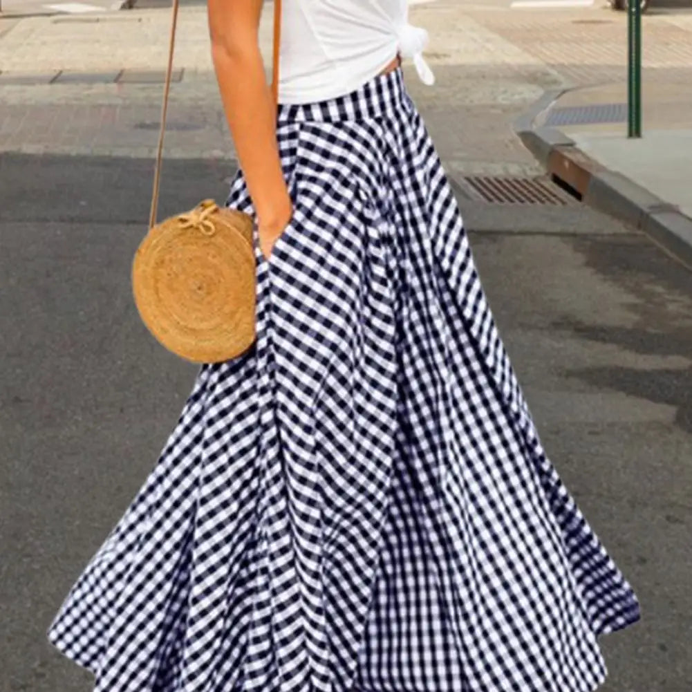 LS | Women Breezy Checkered Long Skirt Lion Style